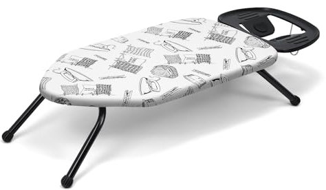 Duwee Tabla de planchar de mesa de 14 x 25 pulgadas con soporte de plancha, pequeña tabla de planchar resistente al calor con cubierta acolchada gruesa, compacta, patas plegables, color blanco
