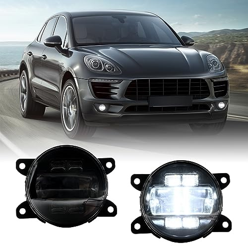 njssjd LED Nebelscheinwerfer mit DRL Blinker Montage für 2014-2018 P.orsche Macan, 2010-2017 P.orsche C.ayenne 958 Frontstoßstange Nebelscheinwerfer (geräucherte Linse)
