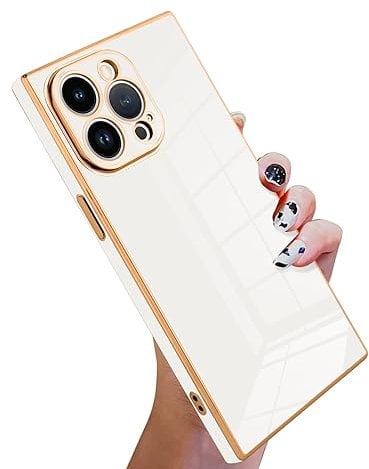 KANGHAR Case Compatible with iPhone 15 Pro Max Luxury Cute Plating Design Case Full-Body Anti-Scratch Shockproof Bumper Protective Cover for iPhone 15 Pro Max 6.7 Inch White