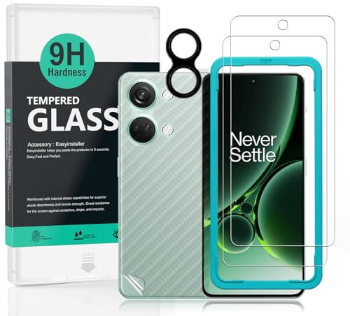 Ibywind schutzfolie kompatibel mit OnePlus Nord 3 5G(6,74 Zoll),mit 2 Stück gehärtetem Glas-9H Härte, 1 Stück Metall Kamera Schutzfolie,1 Stück Carbon Fiber Folie für die Rückseite