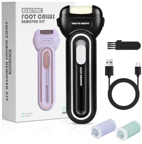 ACWOO Electric Foot File, Feet Hard Skin Removere with 3 Replacement Roller, Professional Rechargeable Callus Remover Foot Grinder Pedicure Foot Care Set for Dry Dead Skin Cracked Heels Calluses