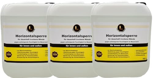 Leintrade Trockene Wand (30L) dauerhafte Horizontalsperre für innen und außen Verkieselung Kellerabdichtung Bohrlochinjektion 3x10L Inhalt