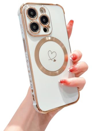 Ponnky Kompatibel mit Magsafe iPhone 15 Pro Max Hülle für Frauen, Niedliches Herz mit magnetischem Drahtlos-Ladedesign, weiche TPU-Stoßfängerhülle für iPhone 15 Pro Max 6,7 Zoll (Weiß)