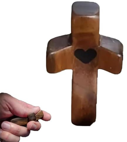 kiskick Croce in legno di ulivo che tiene la mano, consistenza liscia, tascabile, antistress, regalo di incoraggiamento del cuore, croce in legno per preghiera, palma, chiesa, regalo croce