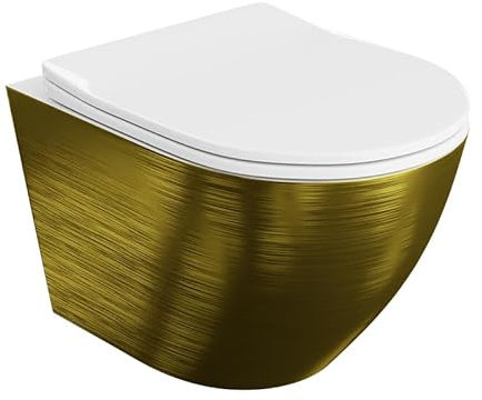 LAVITA WC mural Sofi Slim Brushed Gold | Abattant de WC suspendu | Abattant de WC avec système d'abaissement automatique et charnières métalliques | Toilettes suspendues sans bord | Cuvette de