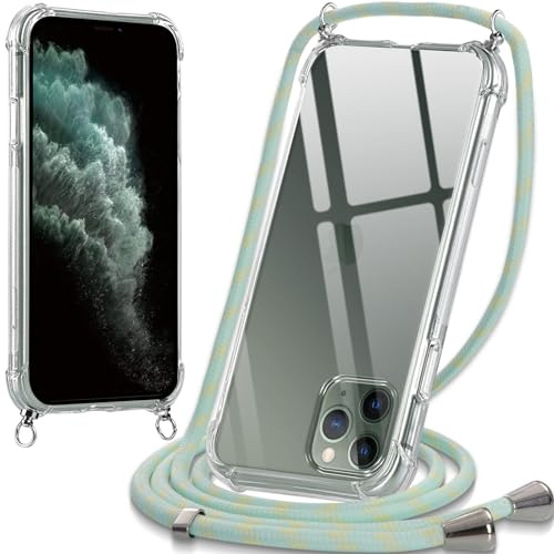 Oelrstfe handyband Hülle mit Band für iPhone 11 Pro, Handyband zum Umhängen Handy Umhängeband Transparent TPU Stoßfest Silikon Handyhülle mit Kette für iPhone 11 Pro, Grün
