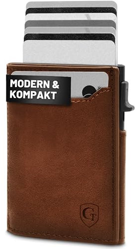 GenTo - Slim Wallet mit Münzfach - Geldbeutel Herren für 10 Karten - Geldbörse mit RFID Schutz - Smart Wallet - kleines dünnes Kartenetui - Portemonnaie (Dunkelbraun)