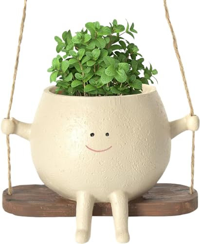 Swing Face Planter Pot Hanging Head Planters Cute Resin Flower Pots for Indoor Outdoor, Succulent Cactus Plant Pot for Home Balcony Garden Decor