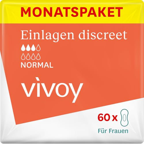Vivoy Discreet Normal - 60 Einlagen im Monatspaket (6 x 10 Stück) - bei mittlerer Blasenschwäche und Inkontinenz - Hygieneeinlagen für Frauen einzeln verpackt