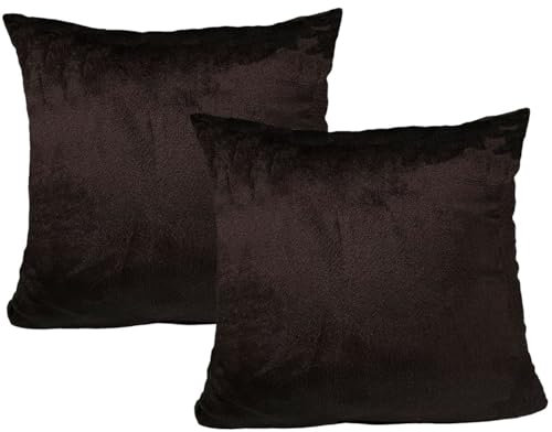 JACK 2er Set Teddy Flausch Kissenhülle Kissenbezug Dekokissen flauschig kuschlig weich, Farbe:Braun, Größe:50 x 50 cm