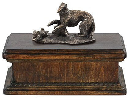 Art-Dog Custom Dog Mama Sitzende Statue Gedenkurne - Handgefertigte kaltgegossene Bronze auf Birkensockel - Urne für die Asche von Hunden - 24,5x29x21cm - 5l - Barsoi