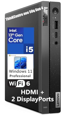 Lenovo ThinKCentre neo 50q Gen 4 Tiny 1L Business Mini Desktop Computer, 13th Gen Intel 8-Core i5-13420H (Beat i7-1355U), 16GB DDR4 RAM, 1TB PCIe SSD, 2 DisplayPorts, WiFi 6, Win 11 Pro, Vent-Hear