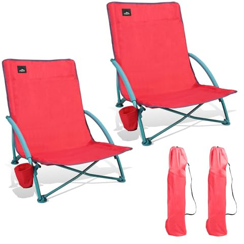 Northroad 2er Set Niedrig Strandstuhl, Klappbar Leicht Campingstuhl, Faltbar Atmungsaktives Gewebe mit Getränkhalter Tragetasche Faltstuhl für Strand Garten Versammlungen Rosa