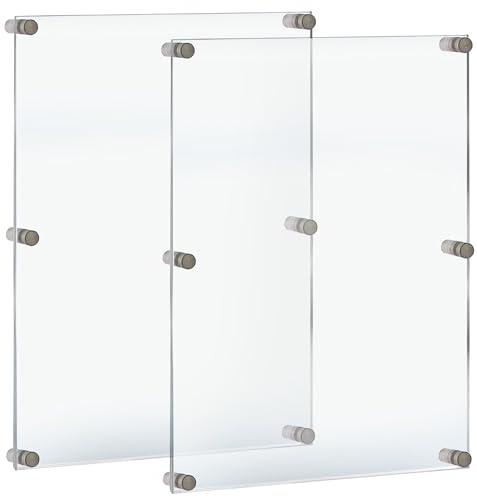Azar Displays 105536-2PK Floating Acrylic Wall Frame with Silver Hardware Stand Off Caps, Clear Hanging Photo Frame Display Mount with Frameless Border, for Large Prints, 24 x 36, (Pack of 2)
