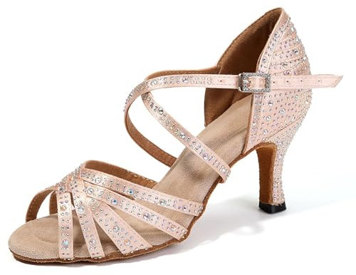 SWDZM Scarpe da Ballo Latino Americano con Strass Salsa e Bachata Donna,Rosa,EU 43