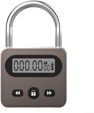 Cadenas minuteur avec écran LCD, construction métallique, auto-déverrouillage, rechargeable par USB, minuterie de 999 heures (marron)