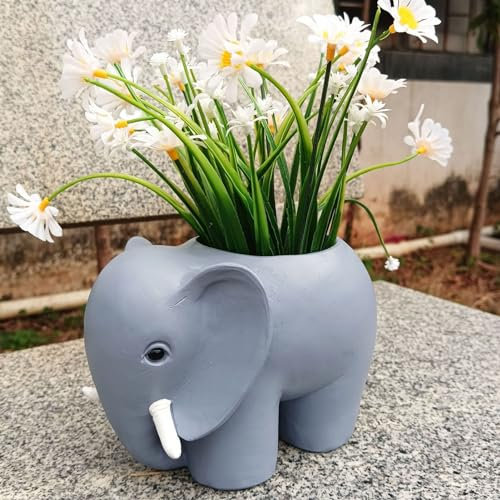 BEIJIALY Garten-Elefant-Übertopf, Blumentöpfe, Elefant, Sukkulenten-Pflanzgefäß, Kreativ, Feine Handwerkskunst, Kunstharz, Elefant, Dekorativer Topf, Tier-Pflanztopf für Terrassengarten