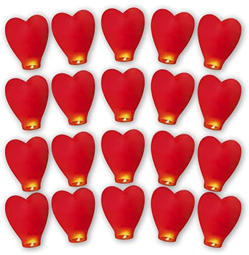 Sky Chinese Lanterns - Paquete de 20 linternas de cielo para liberar en memoria, color amor, linternas de papel conmemorativas, cumpleaños, boda, funeral, Navidad para pedir deseos (corazón rojo)