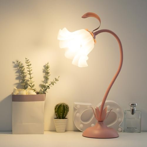 kaixunl Pink Bedside Lamps,Modern Flower Table Lamp for Children Gift, Acrylic lampshade DIY Night Desk Lamp for Bedrooms Living Room Study Room,Table Reading Lamp of 50Cm/19.6In