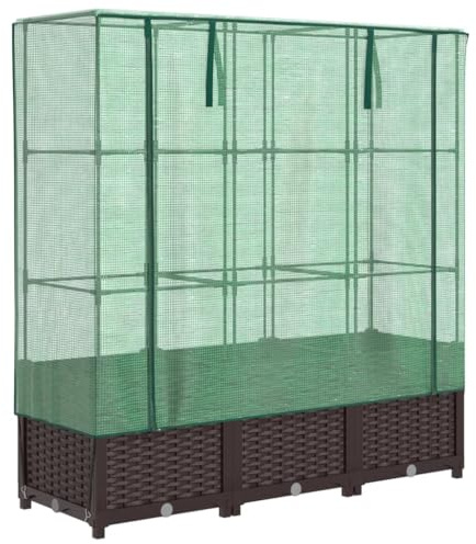 vidaXL Hochbeet mit Gewächshaus-Aufsatz Rattan-Optik 120x40x138 cm