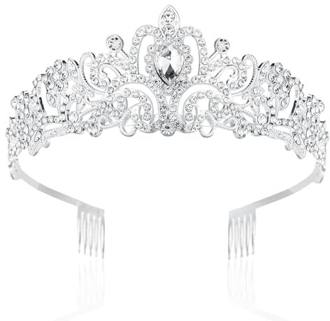 Raxfekro Krone Damen, Tiara Hochzeit, Krone Braut, Kristallkrone Strass Krone, Hochzeit Diadem für Hochzeiten, Abschlussbälle, Festumzüge, Prinzessinnenpartys, Geburtstagsfeiern Usw (Silber)
