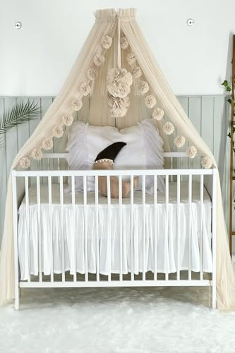 Baby Fancyroom Betthimmel für Babybett, Prinzessin Babywiege, Moskitonetz, Beistellbett Himmel, Babyzimmer Deko, Baldachin Kinderzimmer aus Premium Tüll (Hellbeige)