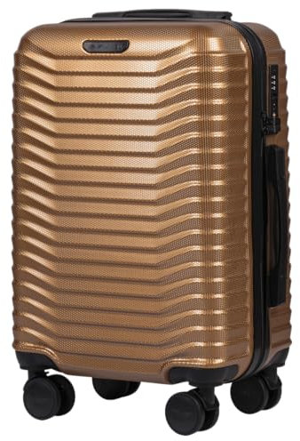 Wings Koffer Hartschale | 55 x 37 x 20 cm Groß Reisekoffer & Trolleys | Gold Ultraleicht Rollkoffer mit Rollen | Koffer Trolley Handgepäck | Hartschalenkoffer Mit Schloss | für Flugzeug