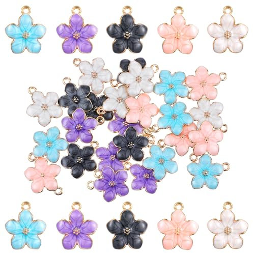 5 Stil Anhänger für Armbänder 30 Stück Emaille Blumen Anhänger Kettenanhänger Kirschblüte Emaille Anhänger Schmuck Legierung Charms Set für Armband Halskette Ohrring DIY Basteln Schmuckherstellung