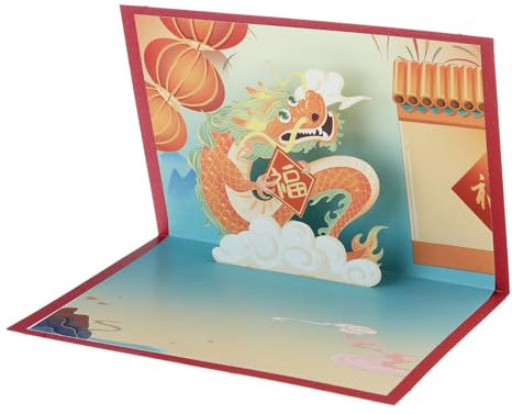 3D-Popup-Drachen-Grußkarte, chinesisches Neujahrs-Postkarten mit Umschlag, Segenskarten für Frühlingsfest 2024