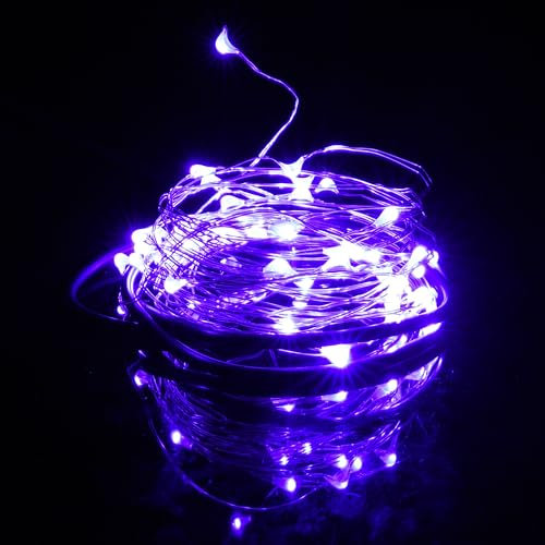KARSUM USB-betriebene LED-Lichterkette, Silberdraht, Mikro-Lichterkette, 5 m, 50 Funkeln für Innenbereich, Schlafzimmer, Garten, Party, Hochzeit, Weihnachten, Party-Dekoration (lila, 5 m)