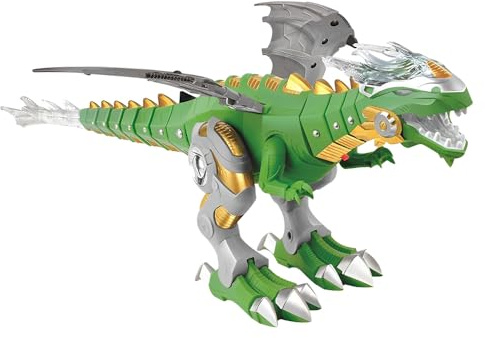 Alivio Walking Spraying Dinosaur Toy, Spray Mechanical Dinosaur Fire Breathing Water Spray with Lights and Sounds for Kids (Green)