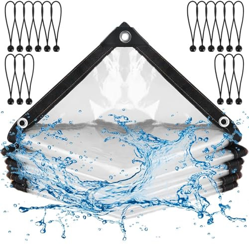 FOGAWA Bâche Transparente avec Oeillets - 3m x 6m Bâche Imperméable en Plastique avec Élastique de Serrage - pour Camping Balcon Jardin Plantes Serre Chapeau pour Animaux de Compagnie Toit