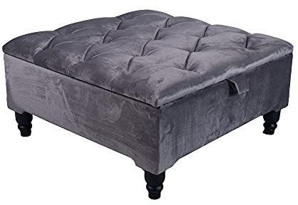 Chesterfield-Ottomane aus Samt, gepolstert, quadratisch, zusammenklappbar, mit Deckel, stilvolle Fußbank für Wohnzimmer, Stoff-, Spielzeug- und Schuhaufbewahrung, Bank, Chesterfield-Design (grau)