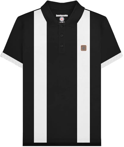 Lambretta Mens Vintage Short Sleeve Polo Shirt (UK, Alpha, S, Regular, Regular, Black/White)