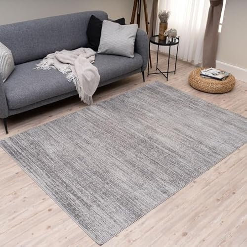 THE RUGS Montana Rug - Modern & Vintage Low Pile Area Rugs Living room, Bedroom, Kitchen, Soft Low Pile, Pet-Friendly, Easy to Clean [Abstract Grey, 160x230 cm]