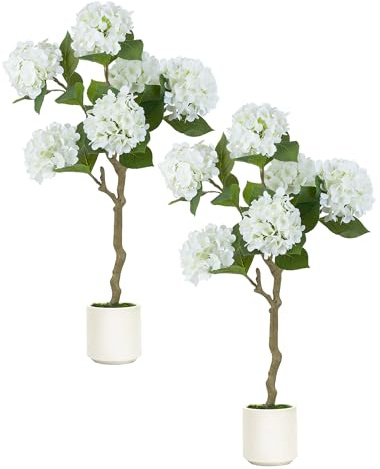 BLOSMON Künstliche Hortensien, künstliche Hortensien, 99 cm, künstliche Seidenpflanzen für Zuhause, Wohnzimmer, Dekoration, Innenbereich, künstliche Hortensien mit Topf für Haustür, Veranda, Terrasse