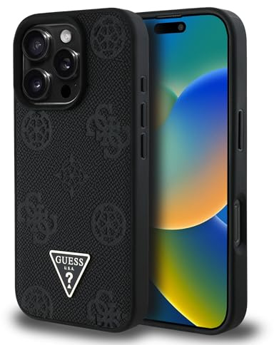 CG MOBILE Guess Grained Hot Stamp Peony Triangle Logo kompatibel mit MagSafe für iPhone 16 Pro (Schwarz)