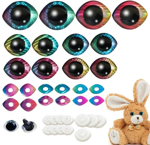Sicherheitsaugen für Häkeltiere,20x23mm+23x28mm Sicherheitsaugen,12 Stück Augen Für Amigurumi,Safety Eyes,Kunststoff Knopfaugen Groß,Oval Augen Zum Basteln,Glitzer Bunt Puppenaugen,Mit Unterlegscheibe