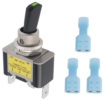 YINETTECH Kit de Interruptor de Palanca LED de 20 A Y 12 V SPST de Encendido Y Apagado con Terminales de Crimpado Apto para Automóviles Color Verde.