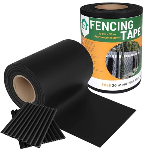 Bellushortus.eu Sichtschutzstreifen, Sichtschutz, Zaunfolie 35 m inkl. 20 Befestigungsclips 450g/m2, Windschutz, Doppelstabmatten für Gartenzaun (19 cm, Schwarz)