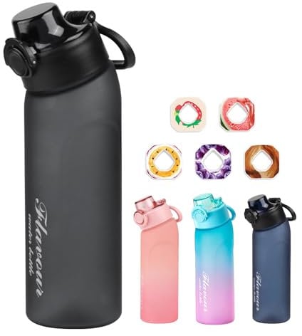 Metyniete Air Water Bottle with 5 Fruit Flavour Pods, 720ml Starter Set, BPA Free Water Bottles Flavour Pods Scented 0 Sugar Water for Home Outdoor Sports Fitness (Black)