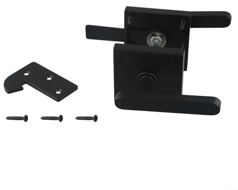 Serratura a doppia faccia in alluminio per cancello da giardino in legno con maniglia interna esterna, resistente serratura di sicurezza con hardware di montaggio (nero)