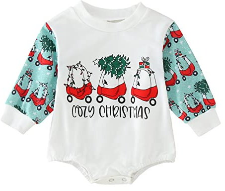 Generisch Neonato Bambino Ragazzi Cotone Albero di Natale Stampa Manica Lunga Pagliaccetto Felpa Body Vestiti di Natale Canotte Ragazzi, a, 18-24 Mesi
