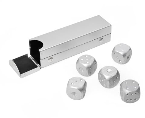 SCSpecial Aluminiumlegierung Würfel 5 Stück 16mm tragbare Metallwürfel mit Fall 6 seitige Würfel zum Trinken Party Game (Silber - Rechteckigen)