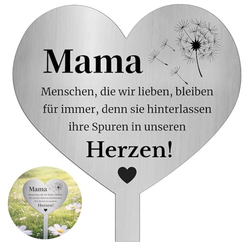 MOAZIFI Grabstecker Metall Herz zur Erinnerung an Geliebte Menschen, Herz Grabschmuck Wetterfest Grabdeko aus Metall mit Spruch und Löwenzahn Design - Ewige Erinnerung für Friedhöfe und Gedenkstätten