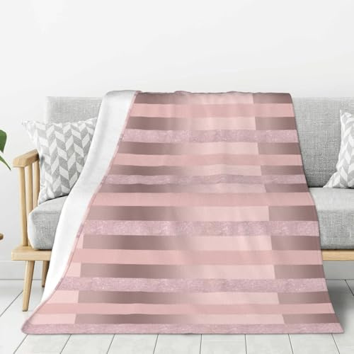 LfearTesa Elegante striscia rosa cipria glitterata oro rosa,Coperta in pile di flanella calda e soffice per letto, divano e viaggio, 60 x 80 pollici