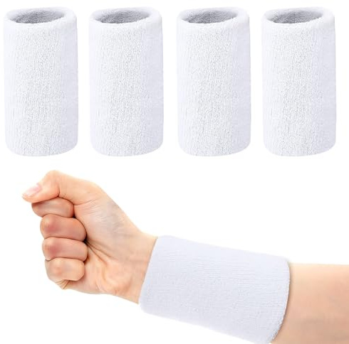 4 Pcs Protège Poignet, Bandeau Sport Élastique Blanc Anti-Transpiration