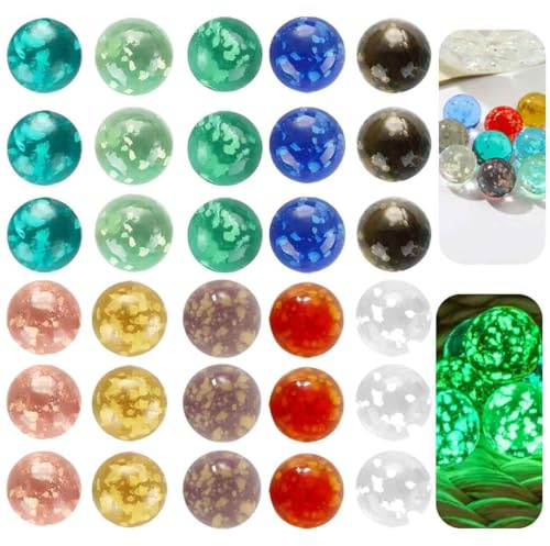 30pcs Biglie di Vetro Colorate,Biglie di Vetro Per Bambini,Glass Marbles,Diametro 16 mm,Biglie di Fosforescenti,Biglie si Illuminano al Buio per Decorazioni Casa Giochi di Marmo Riempitivi di Vasi