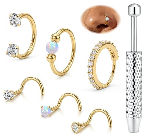ORAZIO 6 Stück Nasenpiercing Gold Chirurgenstahl Septum Piercing Hufeisen | 18G L/S-Förmiger Chirurgenstahl Nasenstecker Septum Ring Hypoallergen Nostril Piercing Hufeisen Gold/Silber Damen Set