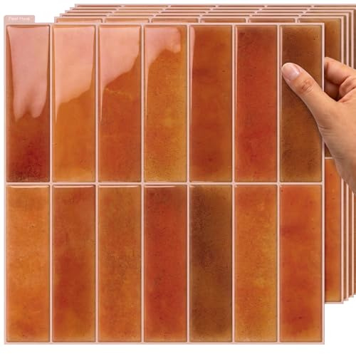 TradeDownCo Peel & Stick Wall Tiles (10 Sheets) - Premium Self-Adhesive Tile Stickers for Kitchen, Bathrooms, Laundry Rooms and More, 12x12/30x30cm, Glossy Sunset Orange